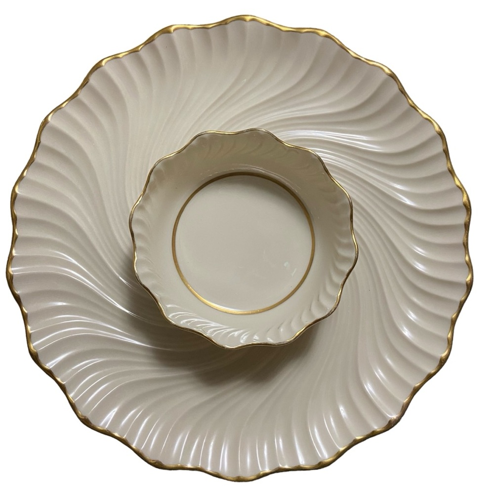 Lenox Richmond Chip and Dip Platter, Server Vintage Swirled Cream & Gold